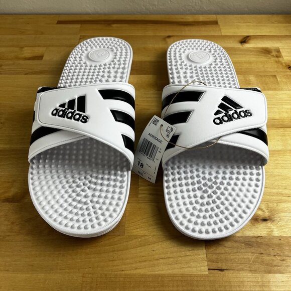 ADIDAS Adissage Slides Sandal White Whitre US Men Size‎ 18 F35573 NEW w/Box - Picture 2 of 11